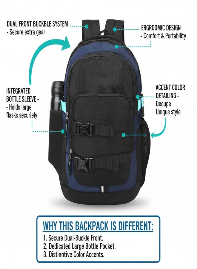 MUCHOVA Shoulder Laptop Backpack for Men & Women, Casual Travel Backpack for Boys & Girls, Medium Lightweight School Bookbag (Black Blue) - Image 4